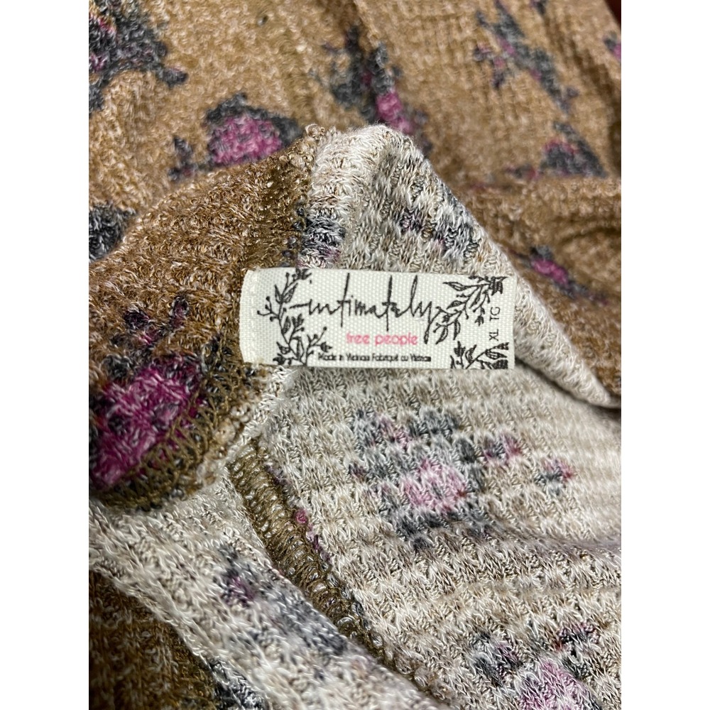 Intimately Free People Brown Floral Waffle Knit Snap Front Thermal Shirt Y2K XL - Picture 13 of 13